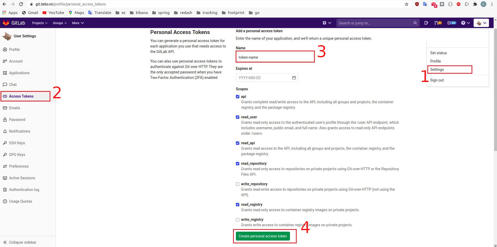 Create gitlab access token